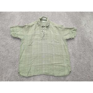 Perry Ellis Shirt Mens Large Linen Blend Plai‎ Short Sleeve Casual